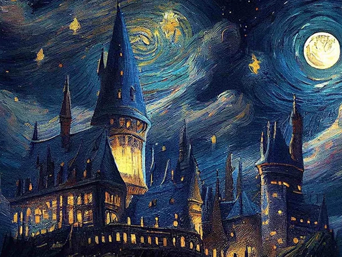 冬季的环球霍格沃兹灯光秀