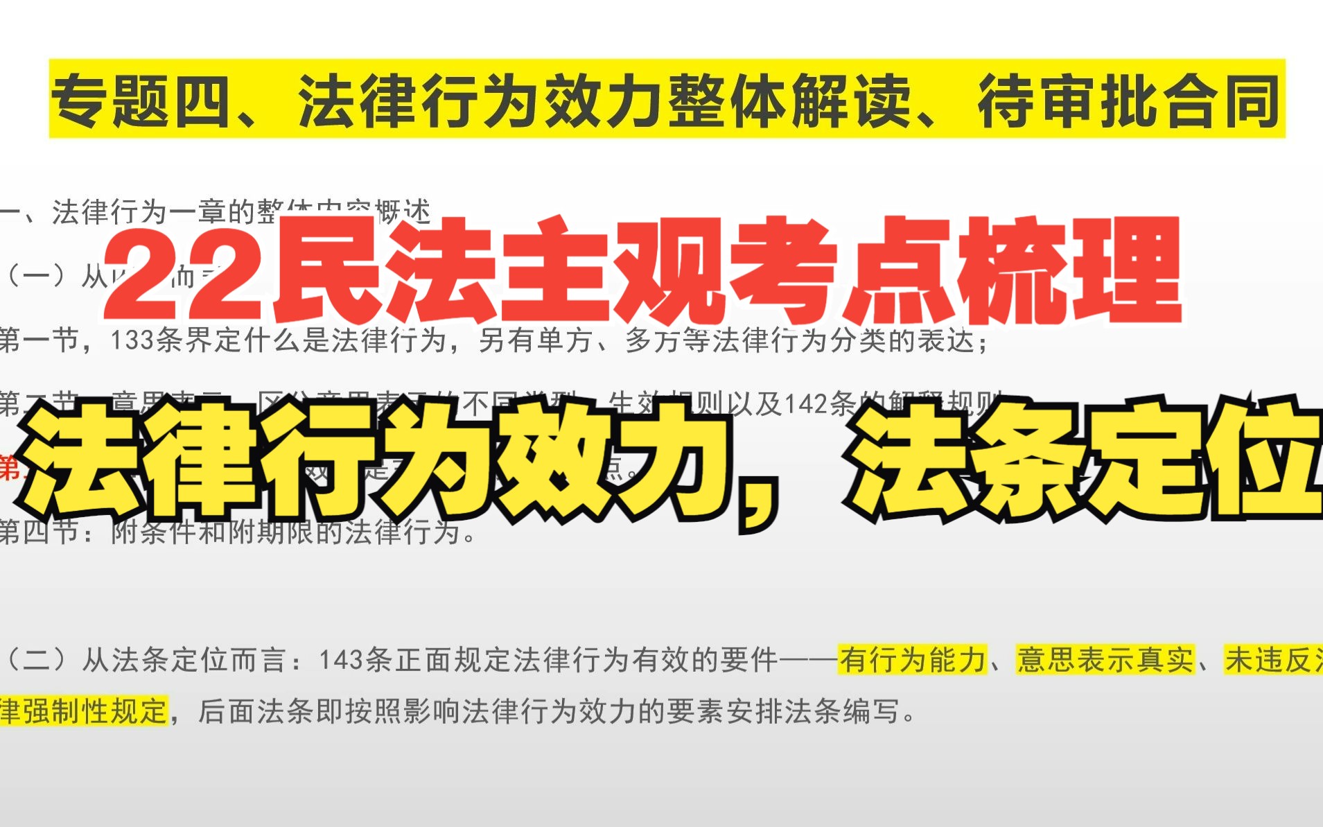 [图]【22法考刘家安民法主观专题考点带背（四）】法律行为效力概述、待审批合同