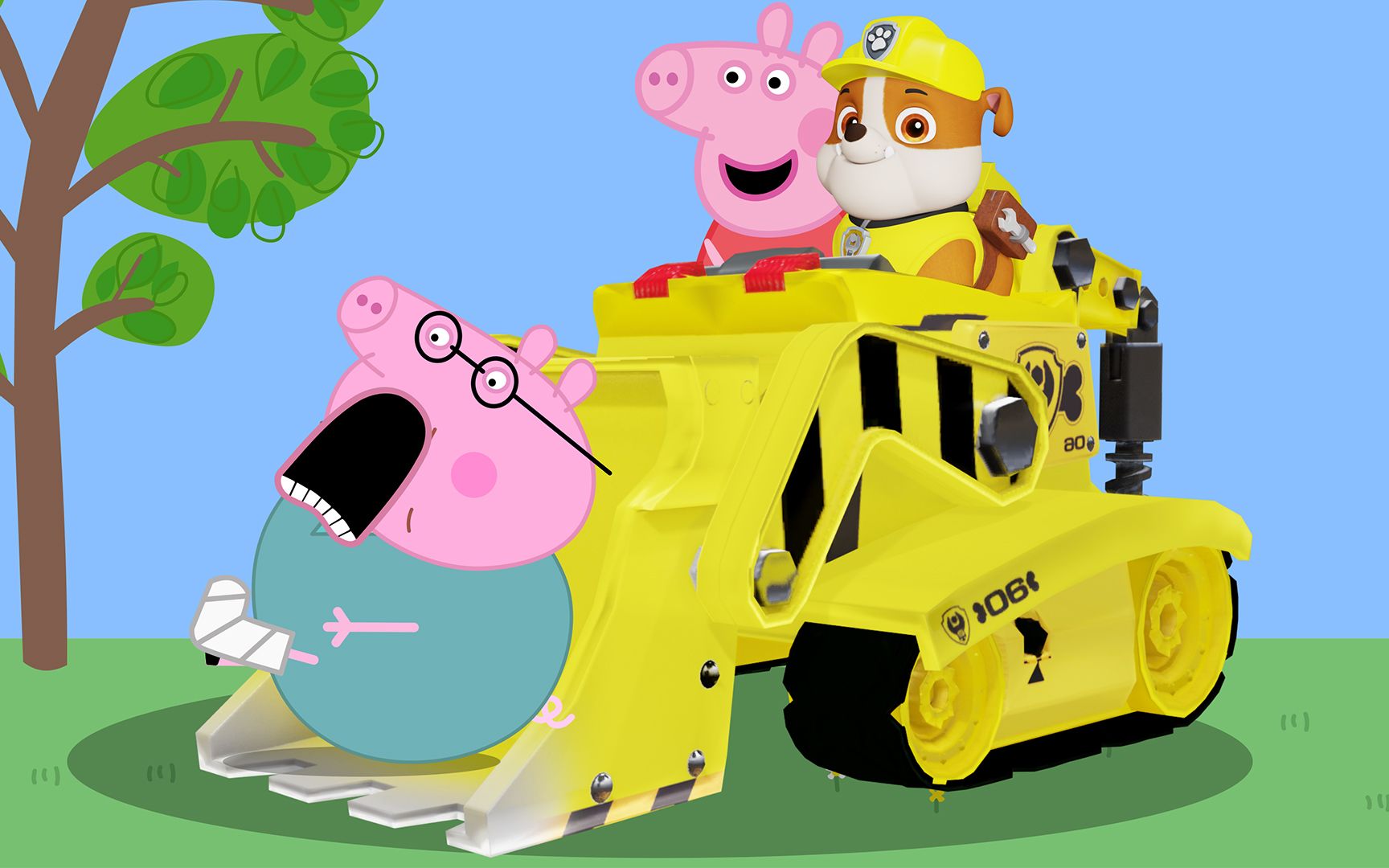 汪汪队立大功小砾用推土机帮助小猪佩奇爸爸
