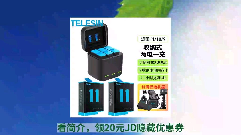 [JD特惠日] TELESIN适配gopro12 11电池充电器兼容gopro10 9 8 7配件运动相机三充收纳式充电盒电池套装 收纳式2电1充(适配1哔哩哔哩bilibili