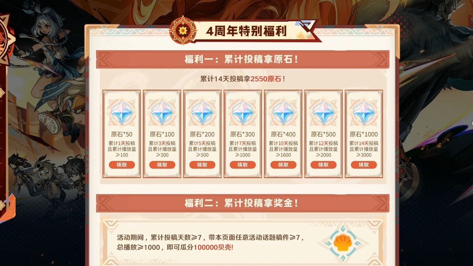 【原神】5.0 投稿签到14天 领两千多原石