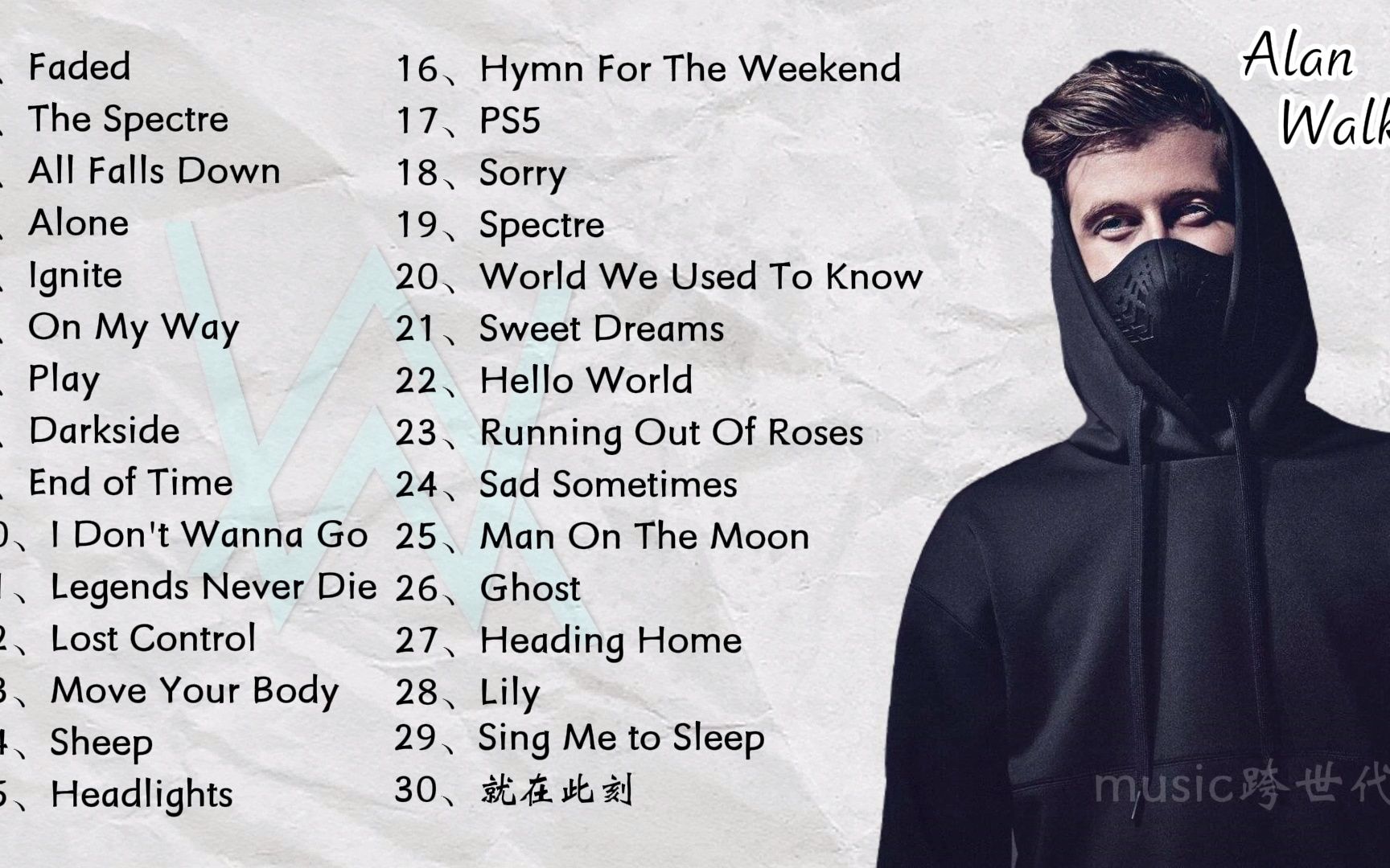 [图]【Alan Walker】精选30首好听不腻的电音歌曲，一起摇起来！