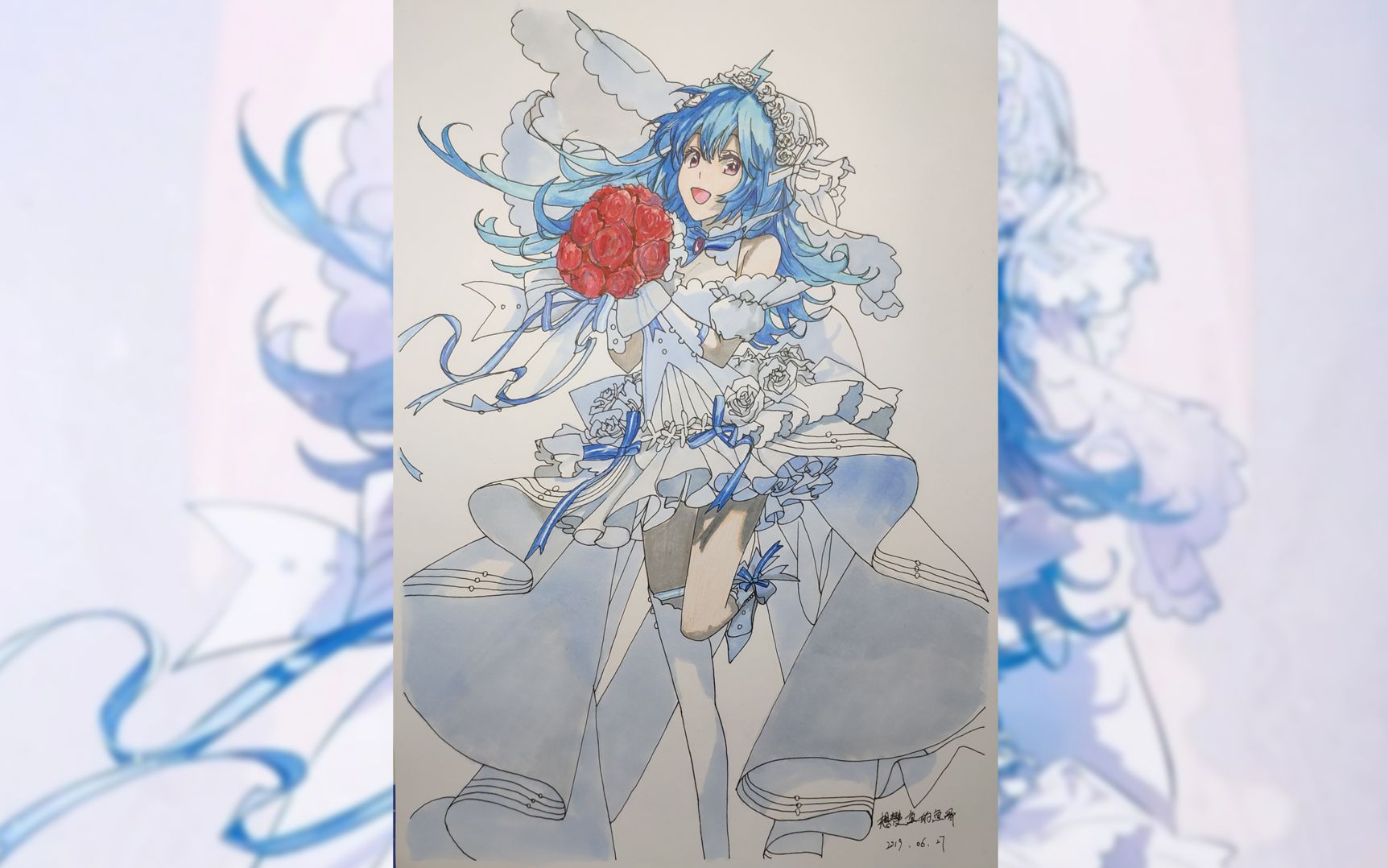 活动作品买不起2233娘花嫁挂画怎么办当然是自己画一个啦22版上色