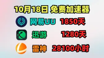 下载视频: 10月18日UU加速器免费1850天兑换码！雷神28100小时口令！迅游1280天口令兑换码！NN/奇妙兑换码！周卡/月卡！ 兑换口令！人手一份！ 先到先得！