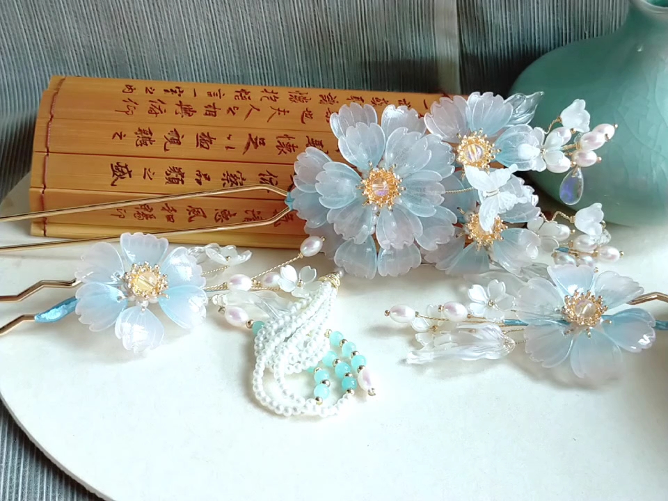 出49包邮汉服古装配饰琉璃发簪福袋现货(蓝色系)