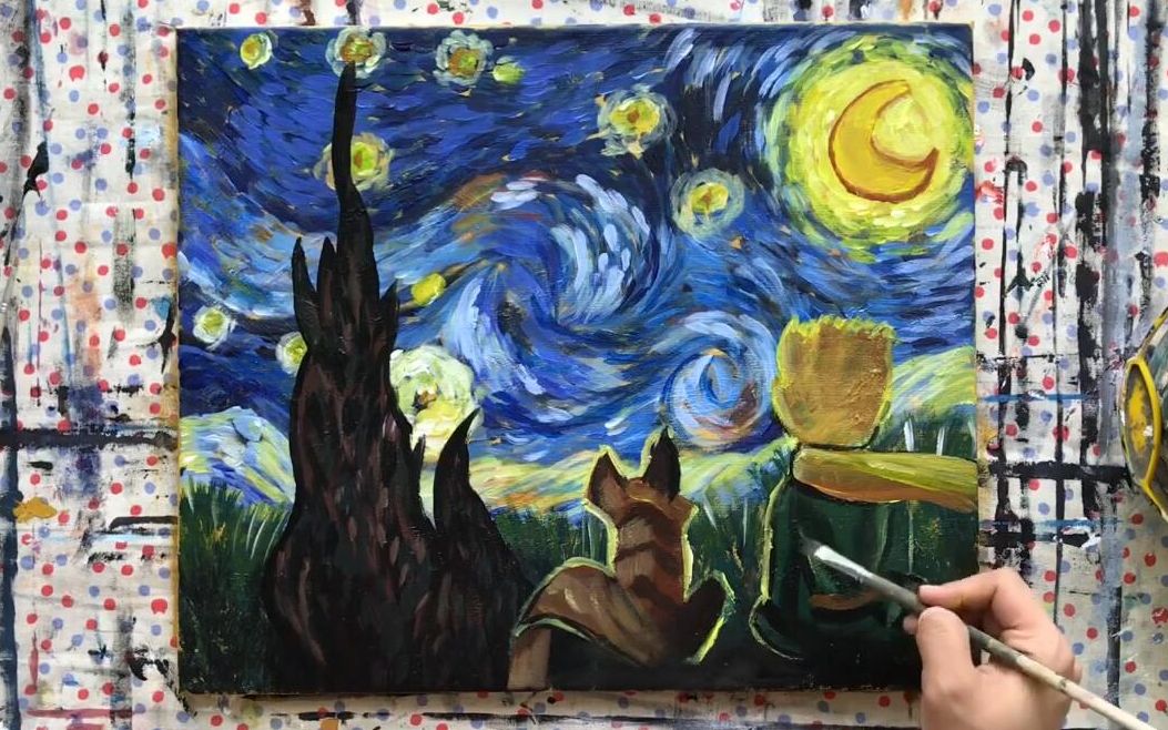 [图]【丙烯画】【绘画教程】星夜下的小王子-How to Paint The Starry Night and The Little Prince