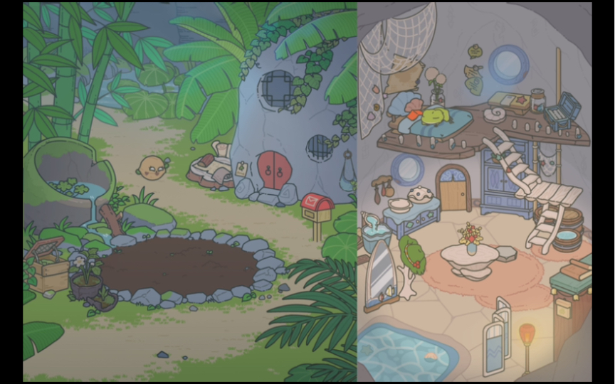 旅行青蛙,放下红色杂志,趴在海洋贝壳床睡觉