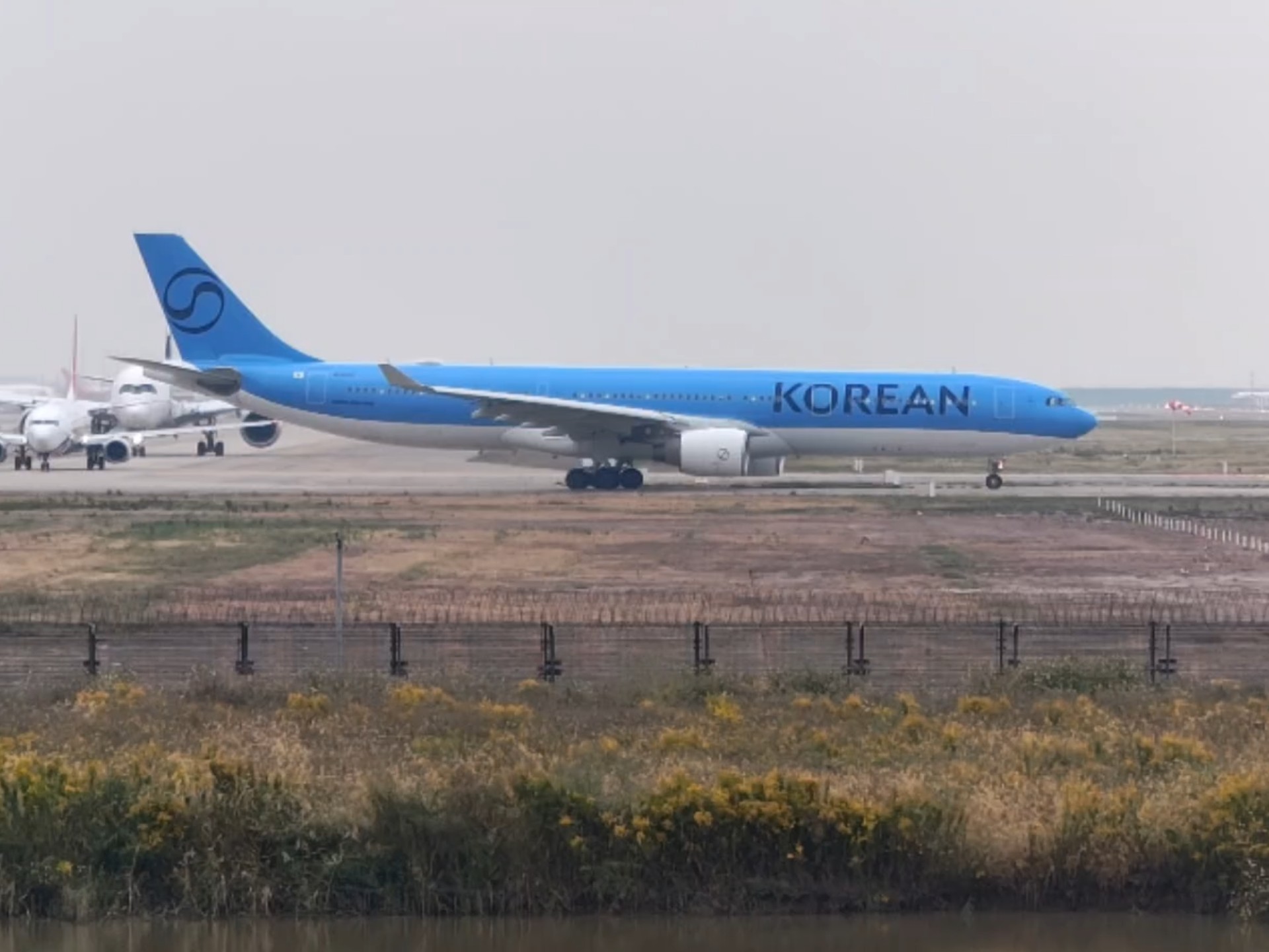 大韩航空新涂装a330从pvg东跑拉起