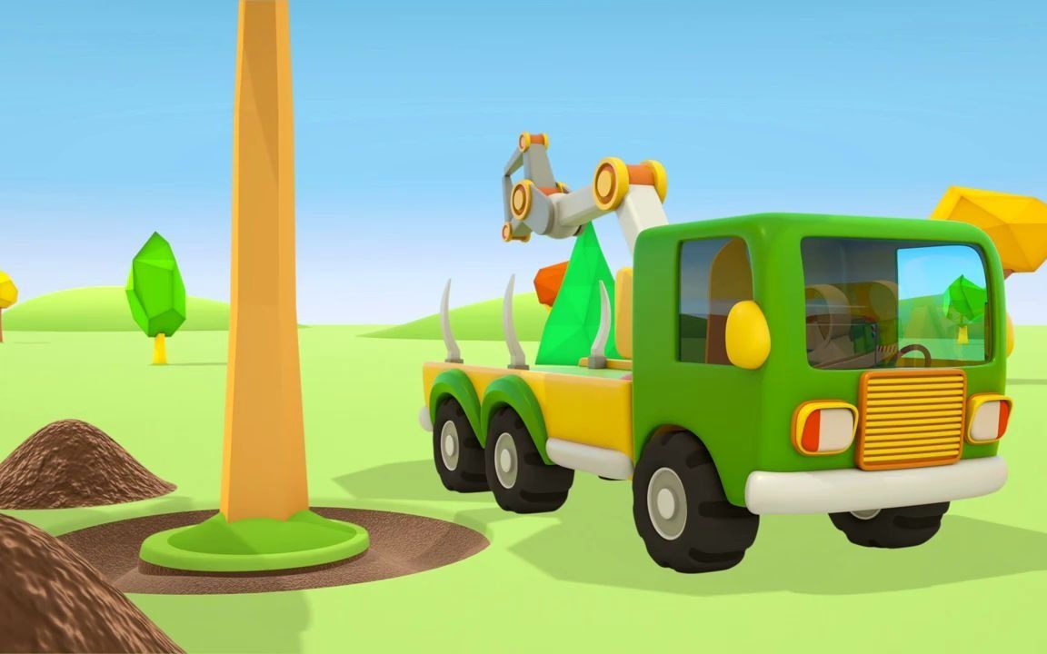 [图]Helper Cars - Tree on the Road - A timber truck & an excavator