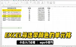 Скачать видео: EXCEL筛选带颜色的单元格-wps小技巧