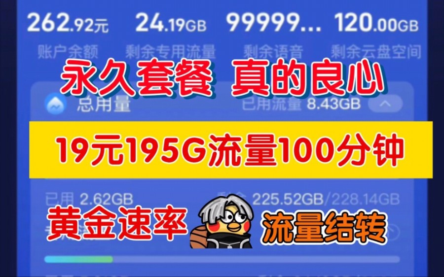 【最强永久流量卡】是真的香!19元195G流量100分钟,性价比最高流量卡推荐合集!支持5 G/选号!电信流量卡/联通流量卡哔哩哔哩bilibili