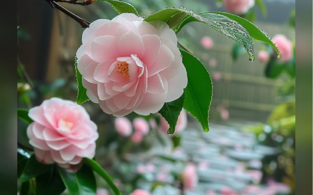 粉色山茶花-代表深深的感情和无尽的爱意.