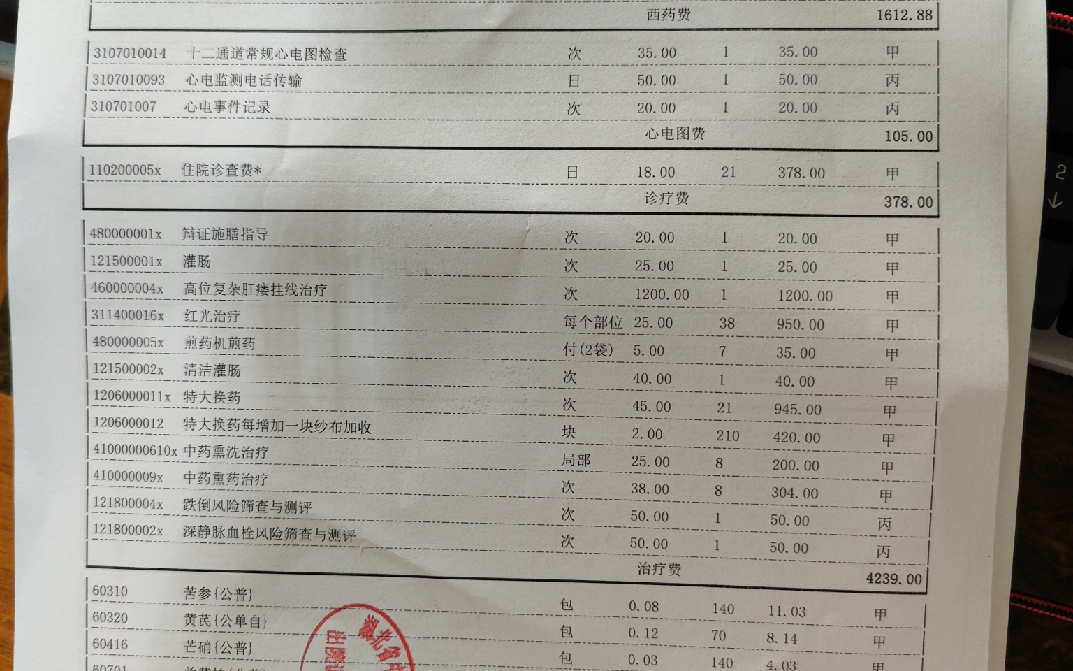 国威的肛周脓肿出院小结及费用清单