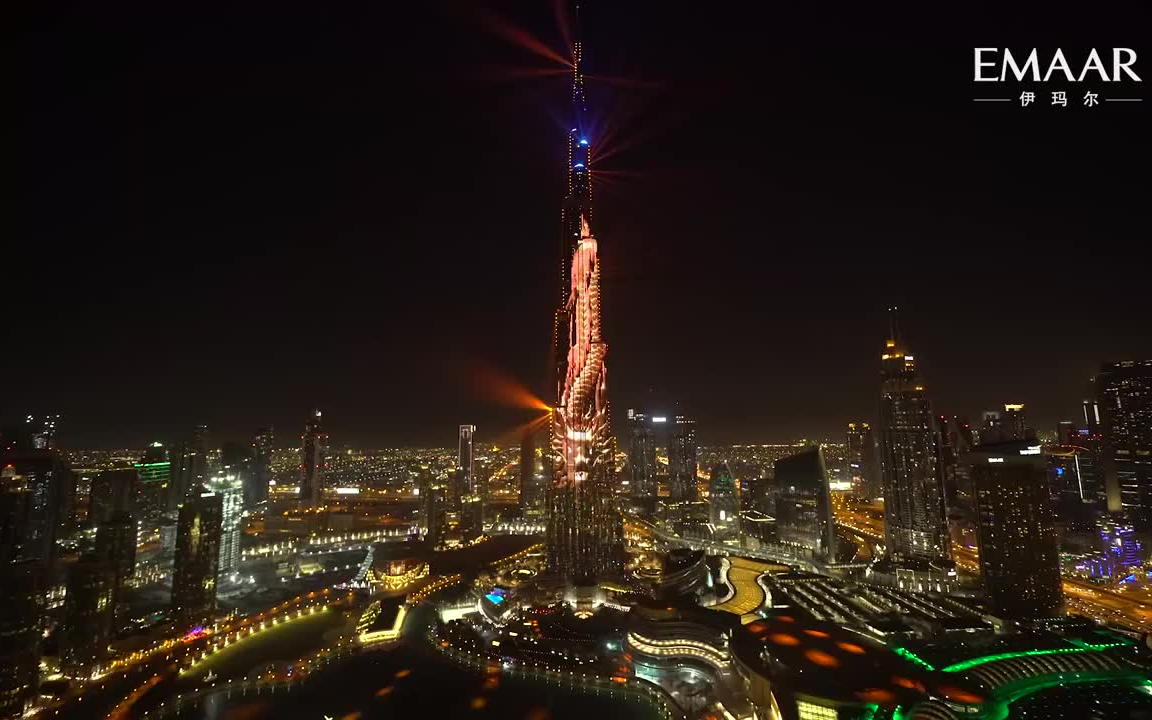 2018中国春节迪拜塔灯光秀,厉害了我的国_哔哩哔哩_bilibili
