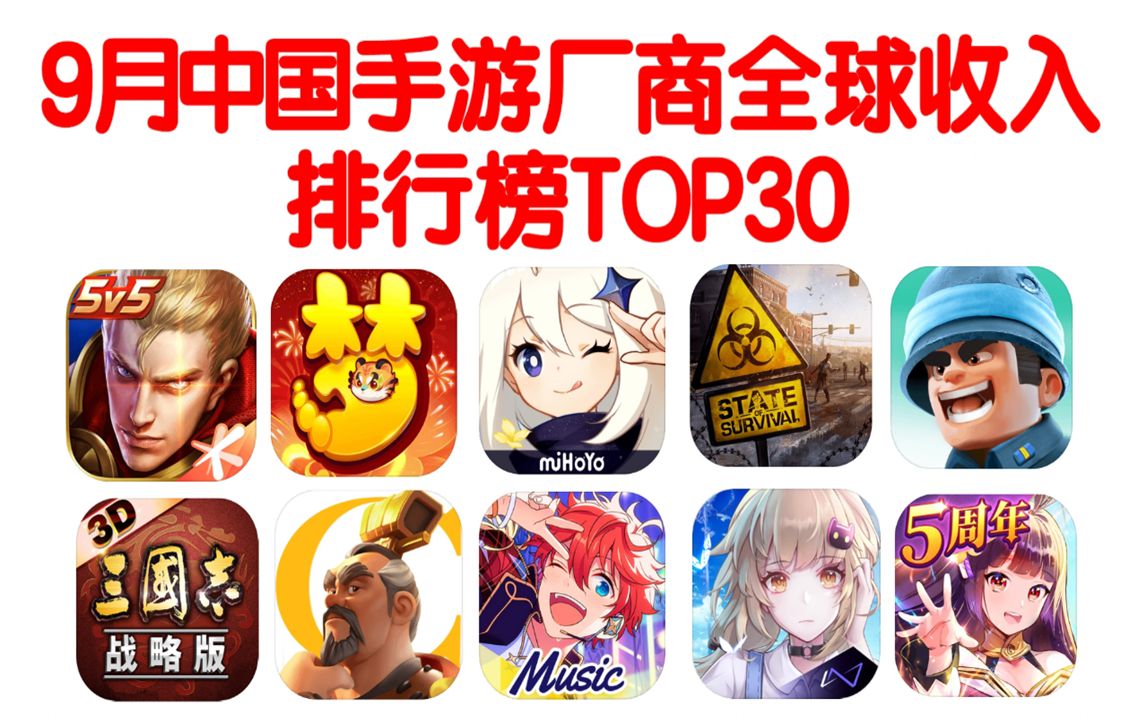 9月中国手游厂商收入排行榜TOP30 (三巨头不知道什么版)