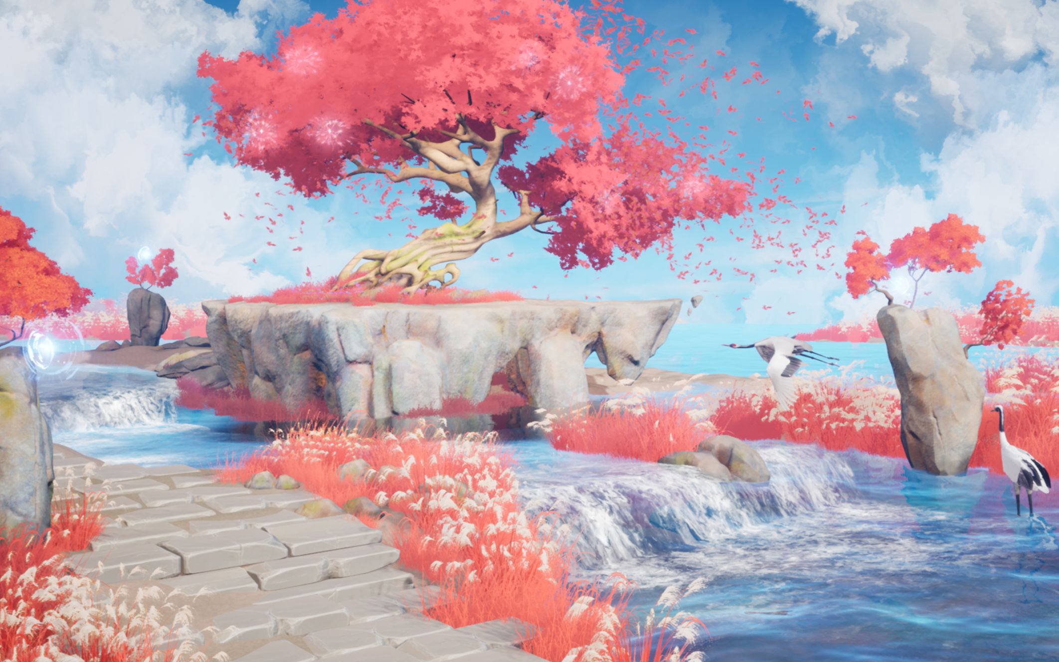 ue4原创风格化粉色梦幻仙界场景