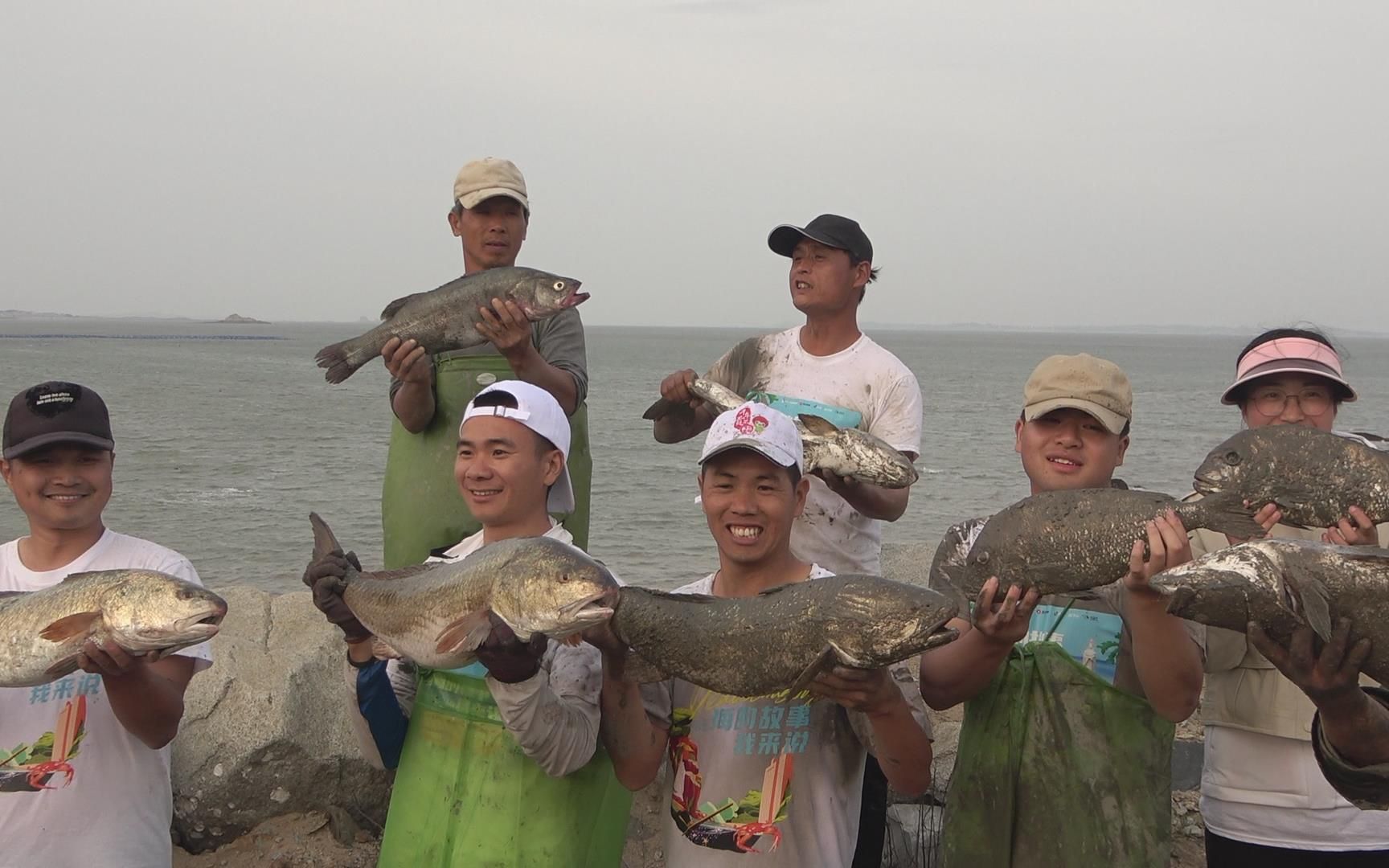 莆田赶海节抽干3万平的大围垦,小池连抓十几条大鱼,现场非常激动火爆