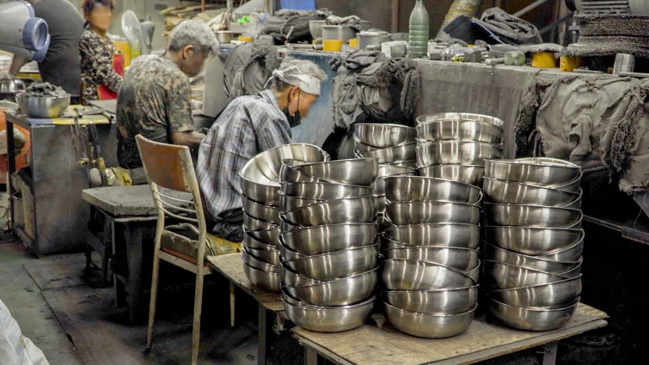 工厂侠 - 不锈钢轮大规模生产过程韩国厨具厂