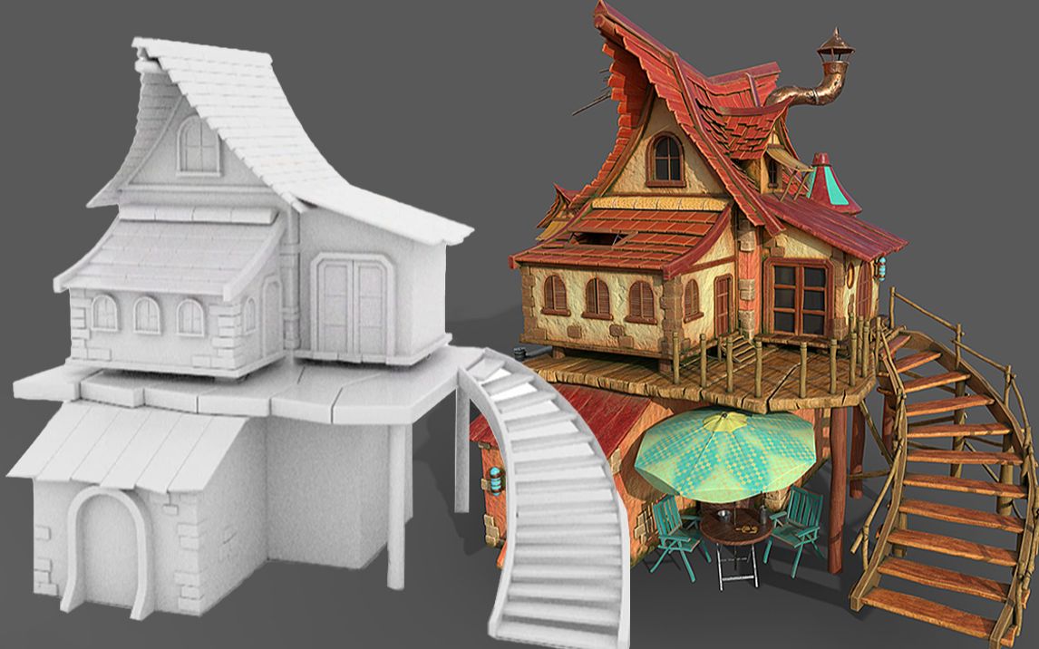 maya场景建模:小房子模型全流程制作教学(zb雕刻|sp材质)3d场景建模