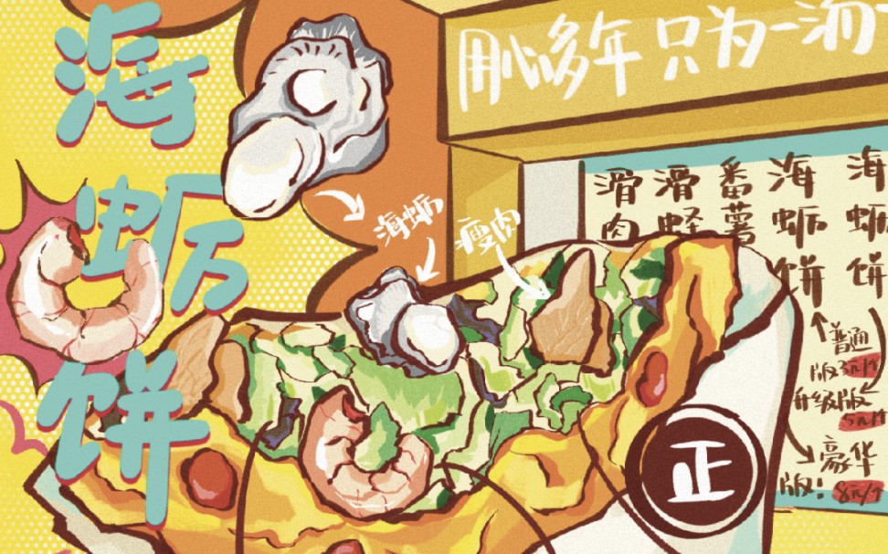 福州美食插画海报—郑阿嫂海蛎饼