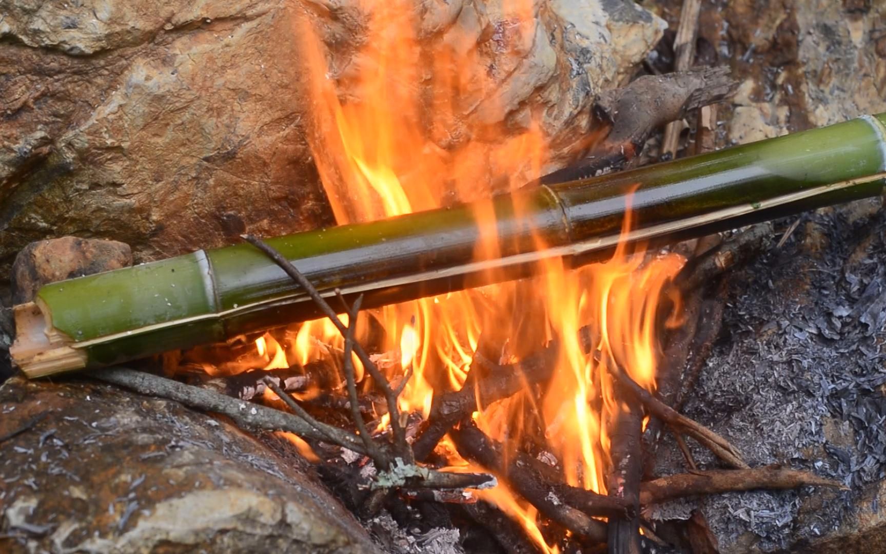 竹子烤花蛤,好吃到农村小伙连竹子都舔