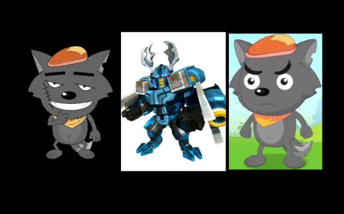 喜羊羊之艾可魔法少女霜拳=灰太狼 (霜灰狼),烈焰(烈炎)=美羊羊 (烈美