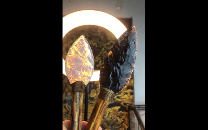 打制石器骨柄冰白耀石匕首黑曜石匕首制作全过程