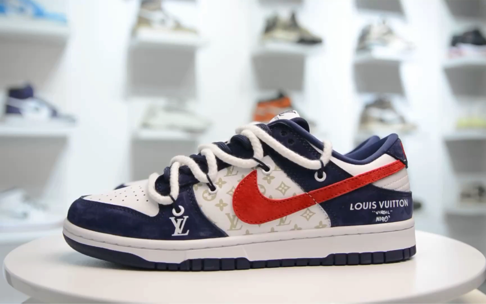 【权威实拍】nike dunk low 定制lv联名 蓝红印花