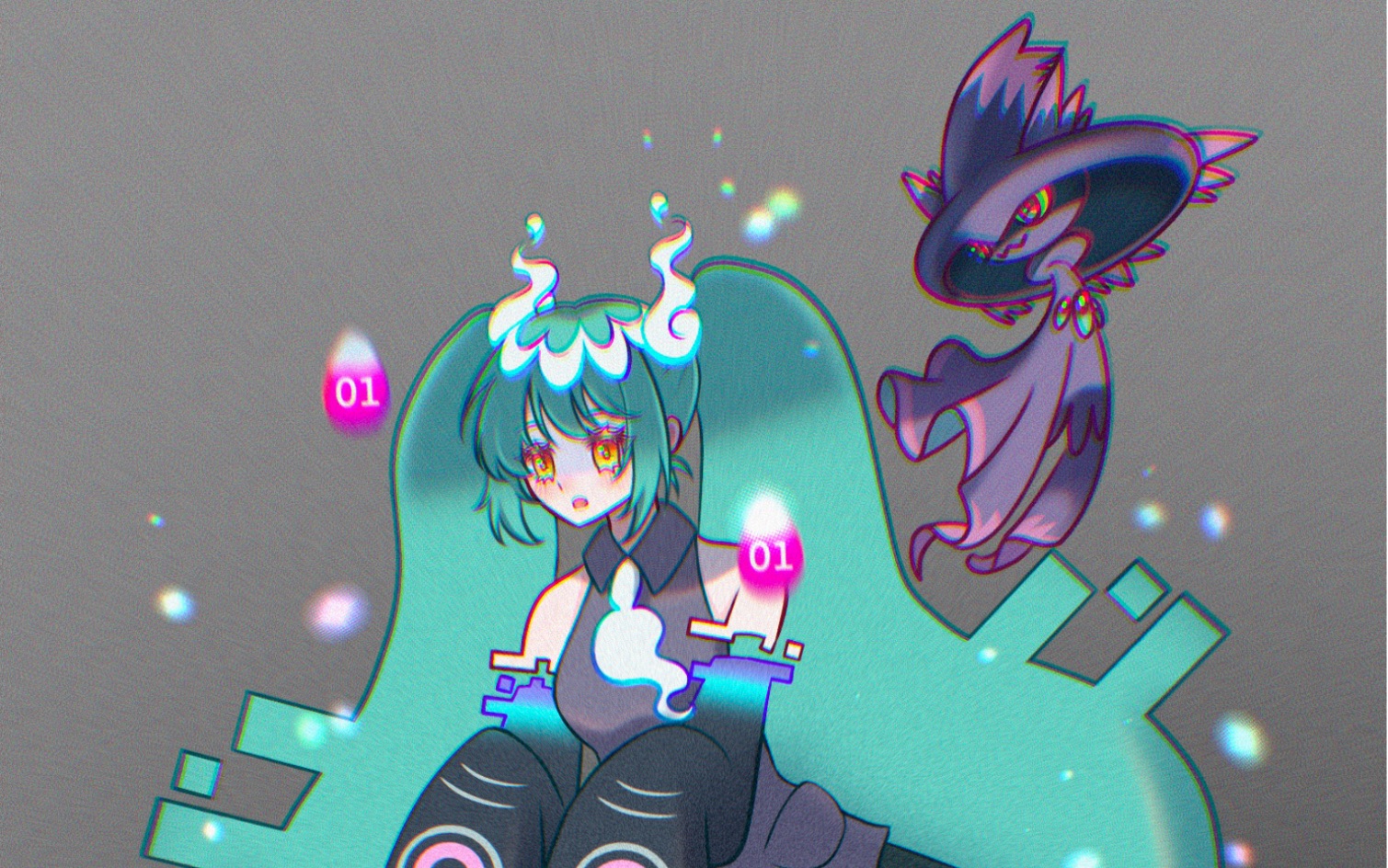 万圣节画了miku和梦妖魔的联动!