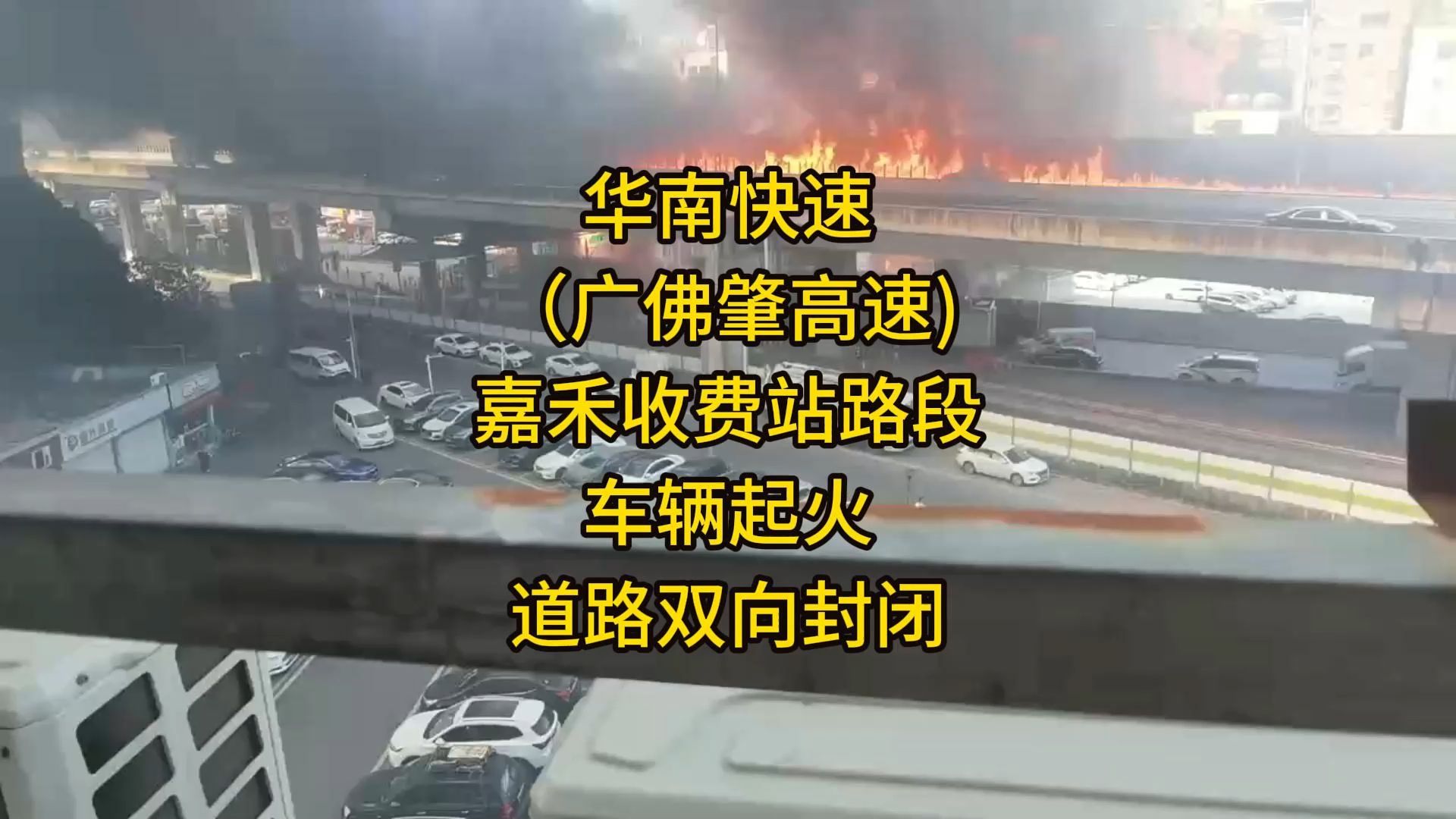 华南快速(广佛肇高速)嘉禾收费站路段车辆起火,道路双向封闭哔哩哔哩bilibili