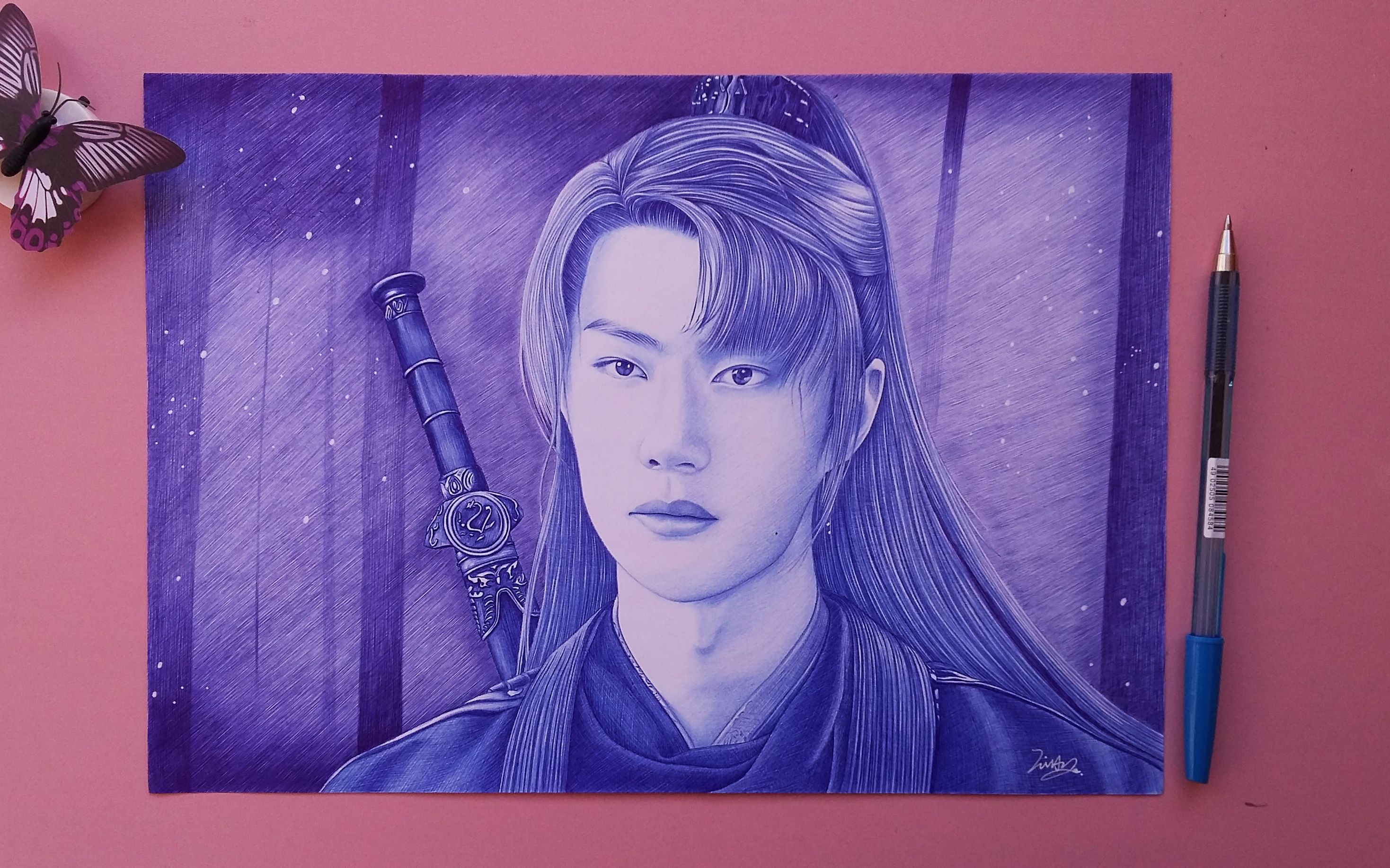 圆珠笔手绘《有翡》王一博