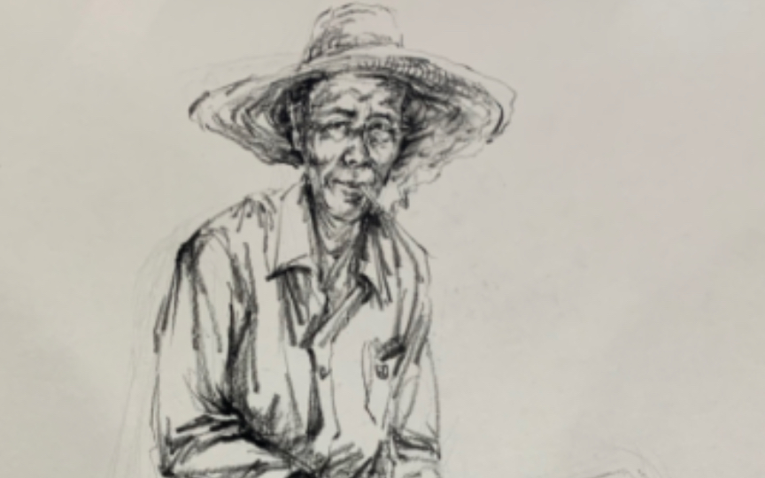 速写人物~抽烟的老农