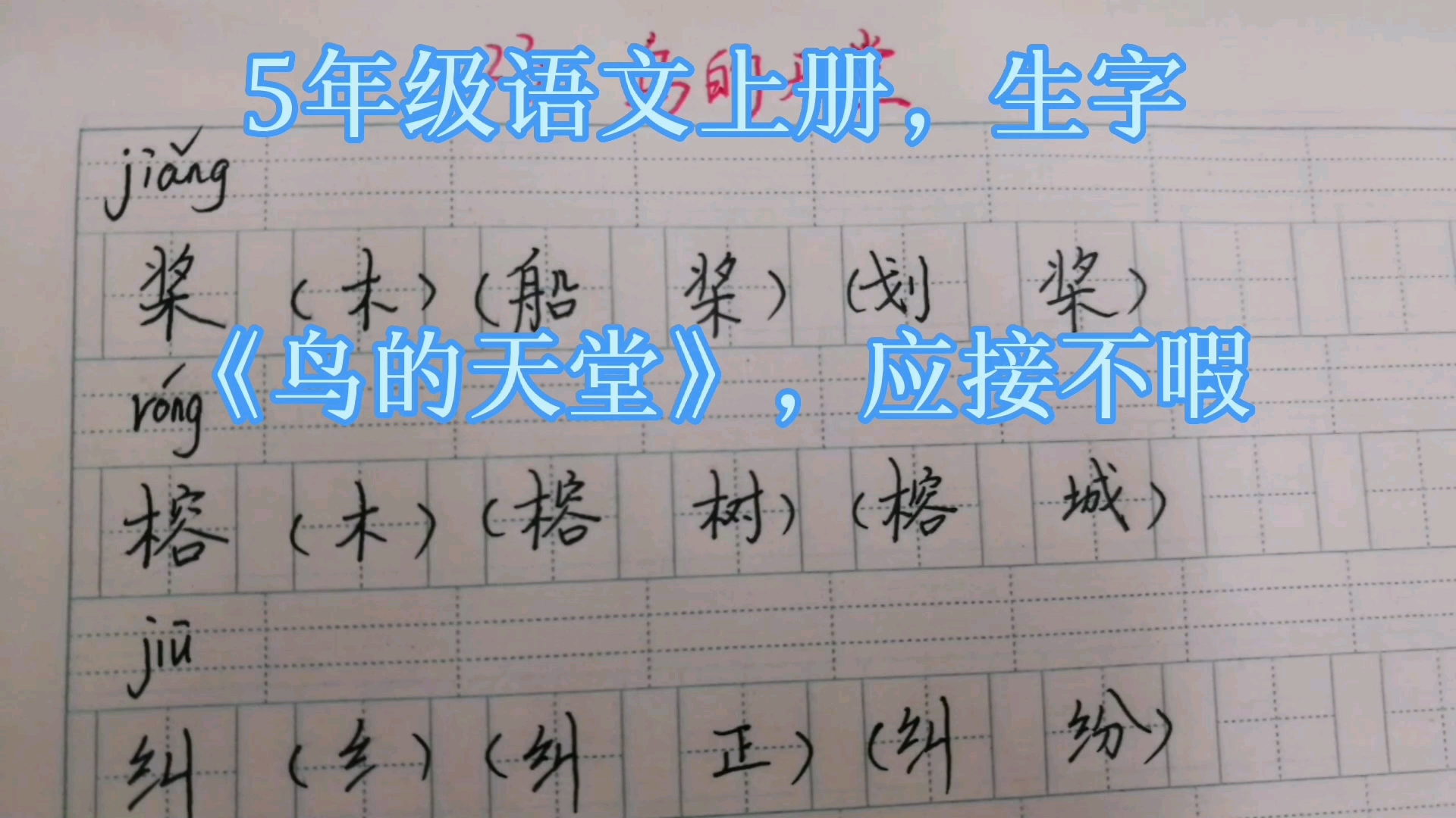 [图]5年级语文上册，生字，《鸟的天堂》，应接不暇