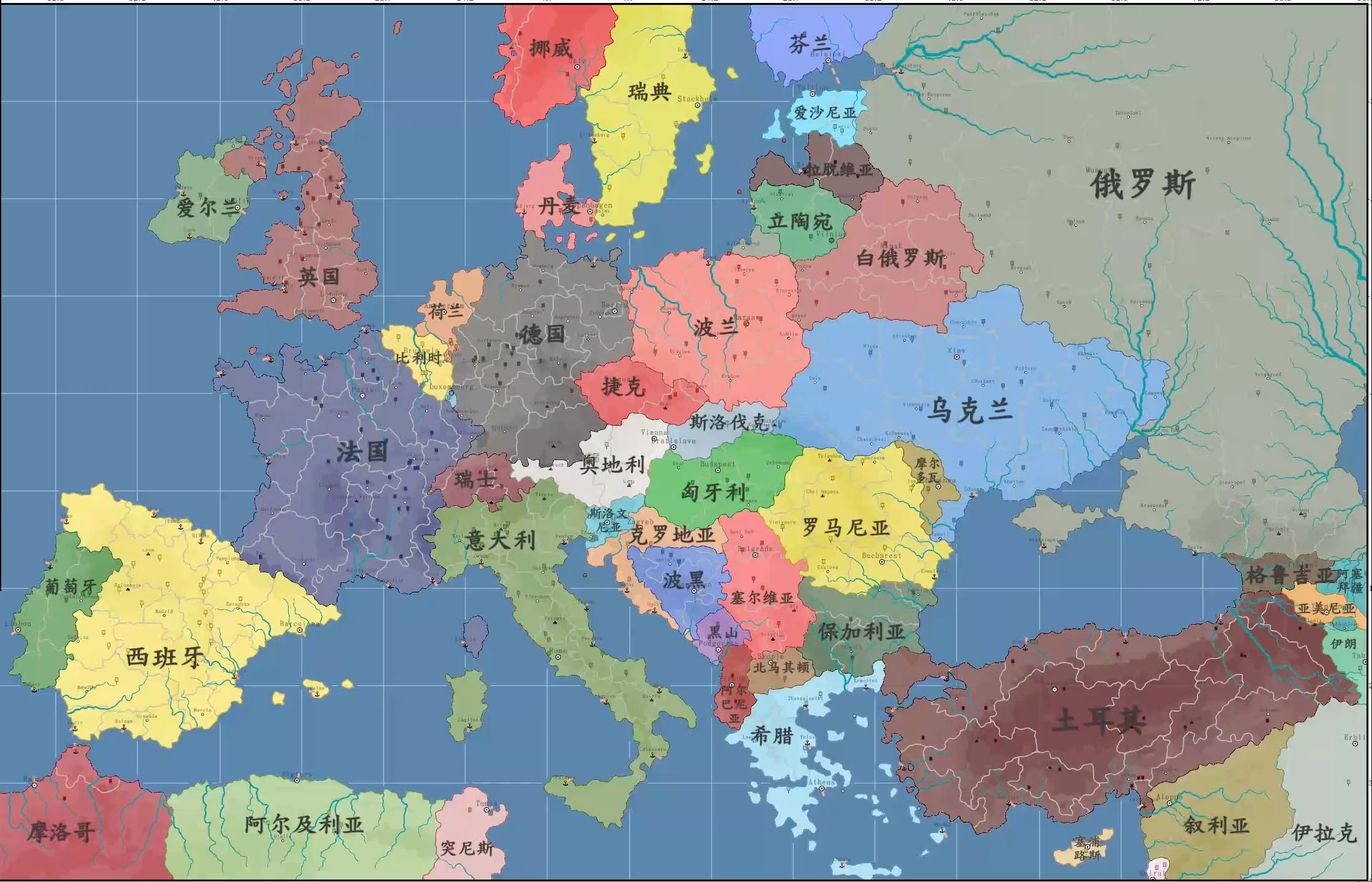 外国人制作的现代欧洲地图看海【架空地图模拟器】