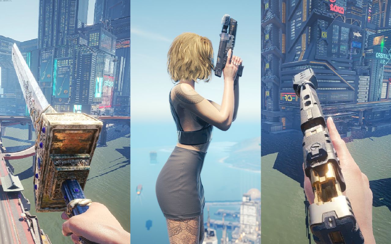 赛博朋克2077 浮空车顶检视武器 王室巨剑 骨锯 火箭发射器-author