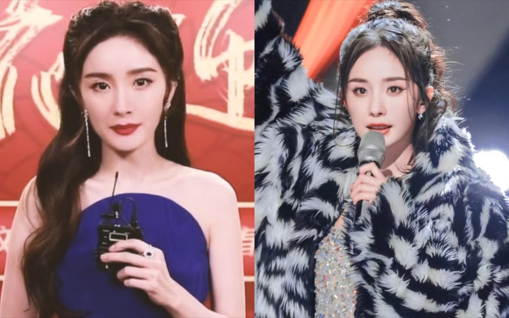 杨幂春晚送祝福冷着脸,可能是因为整容后遗症笑不出来了.