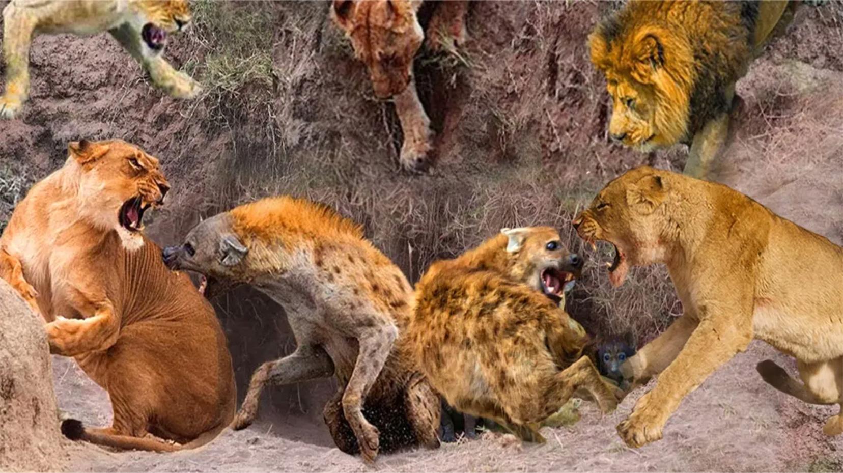 勇敢的鬣狗敢于攻击疯狂的狮子