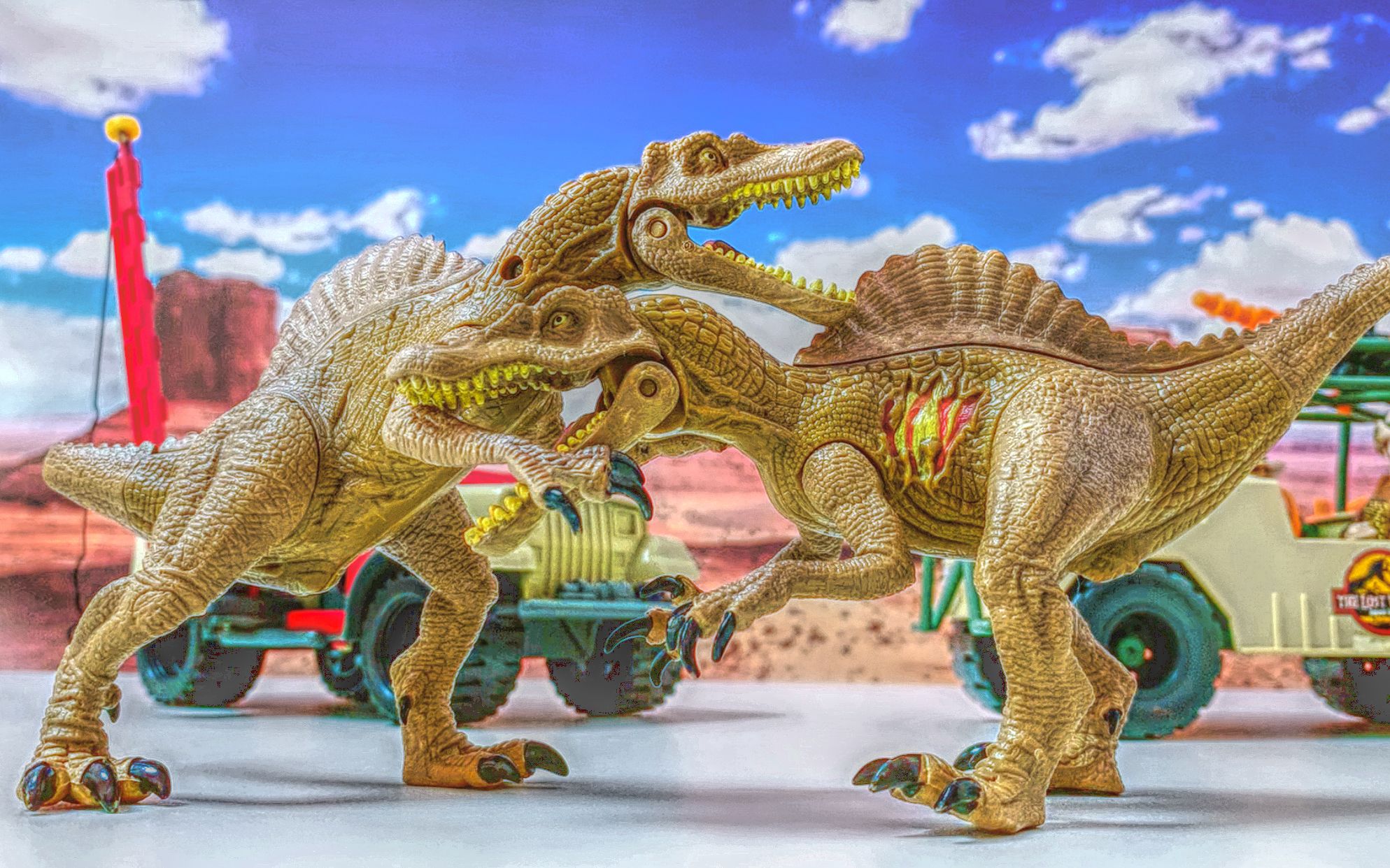 侏罗纪公园双栖巨大棘龙争锋对比侏罗纪世界恐龙霸王龙暴虐龙沧龙