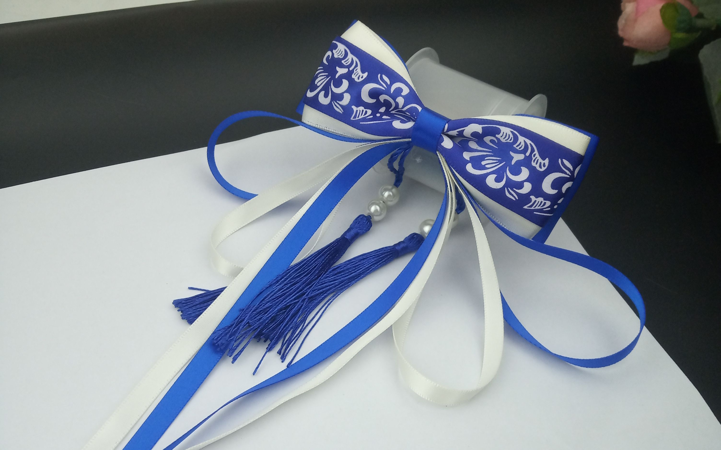 编号197 青花蝴蝶结飘带手工发饰蝴蝶结制作diy教程