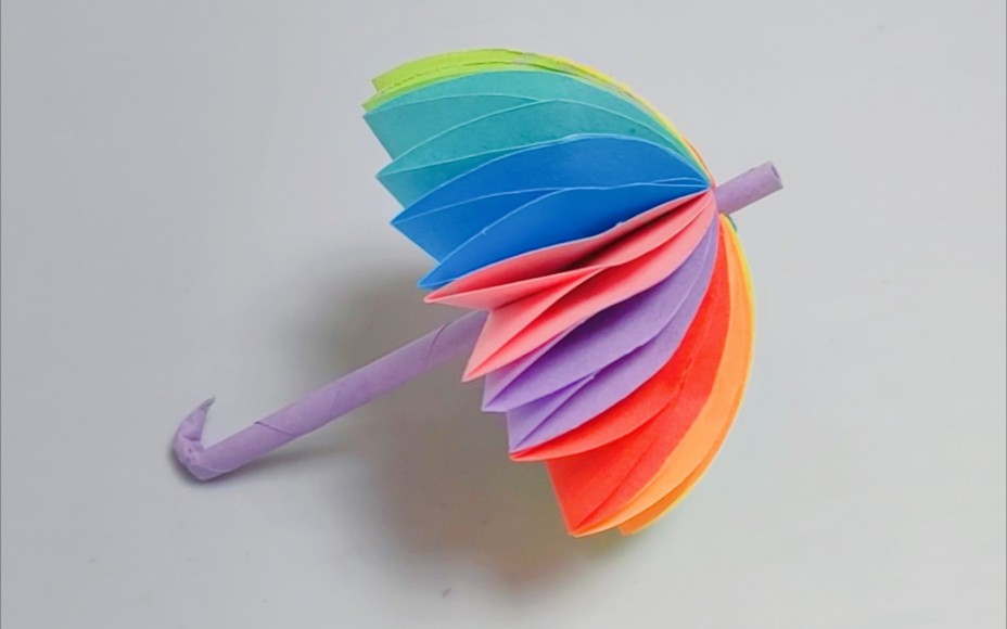小雨伞手工折纸教程 第⑤种 彩虹小雨伞