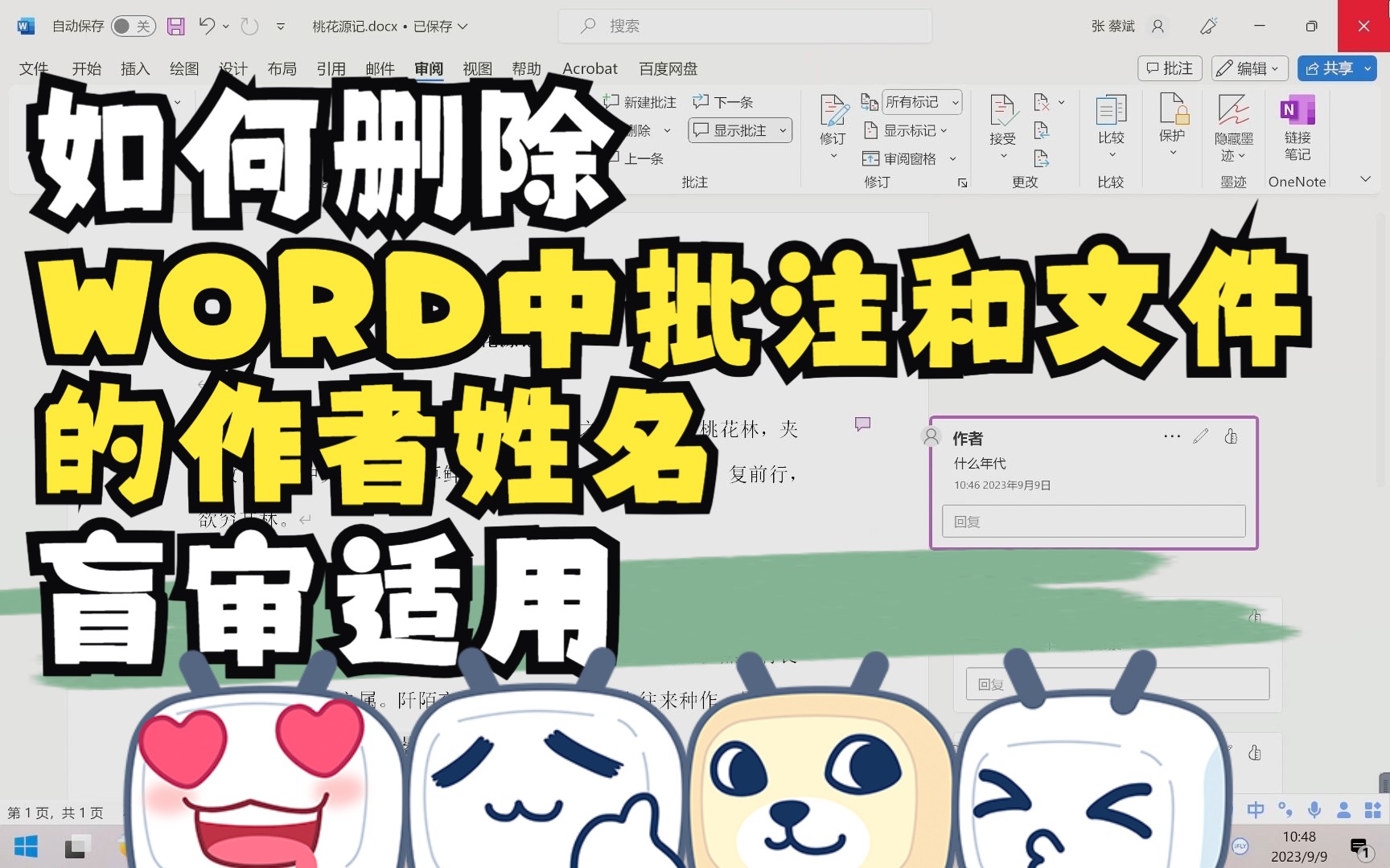 WORD中批注作者和文件作者名字的删除哔哩哔哩bilibili