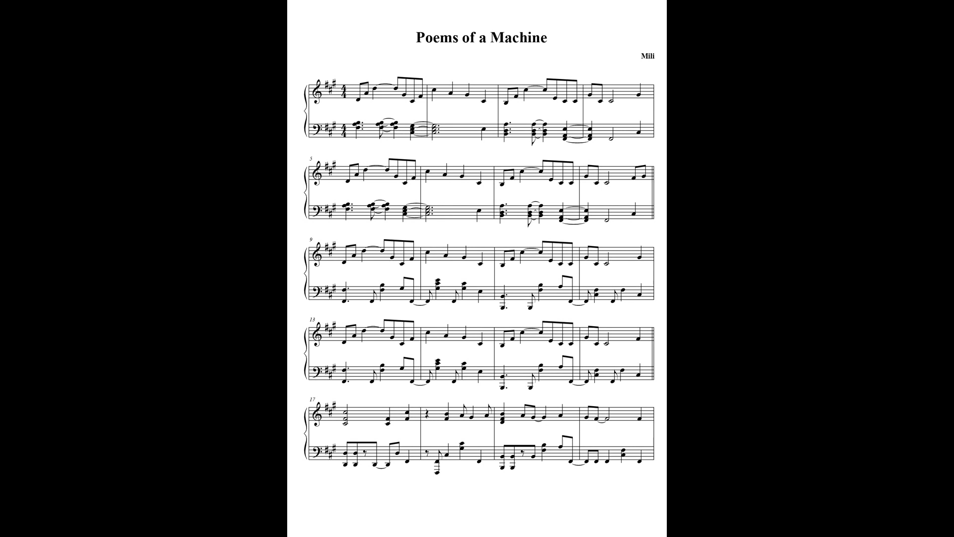 [转载]Mili - Poems of a Machine (piano sheet)_哔哩哔哩_bilibili
