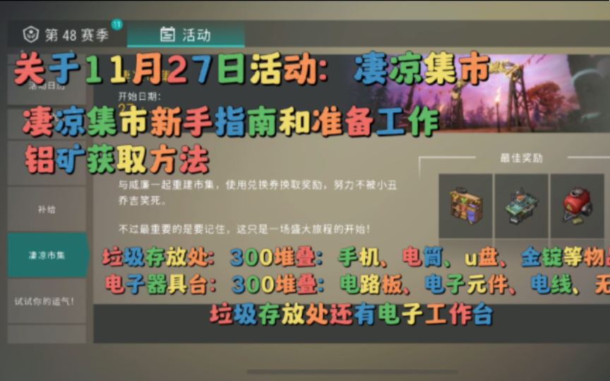 [图]不看你就亏大了！地球末日生存：11月27日凄凉集市前瞻（新人一阶段储备材料）