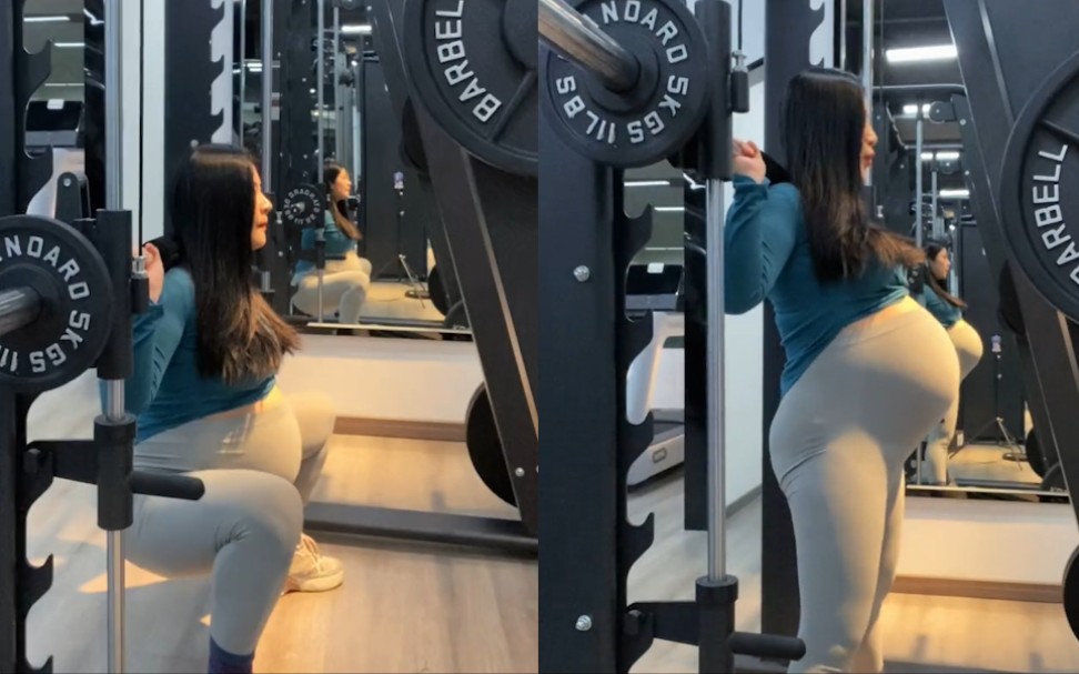 孕晚期女子挺着大肚子撸铁动作游刃有余惊呆网友一般人真不敢干