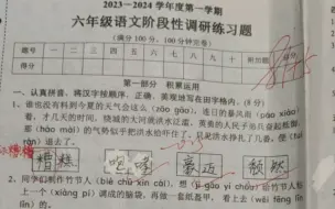 六年级语文阶段性调研考试试卷