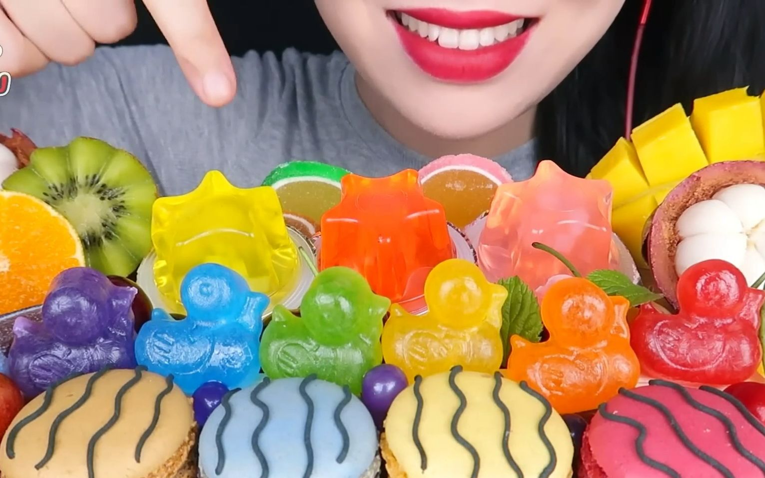 【hongyu】多种水果彩虹果冻马卡龙吃播!