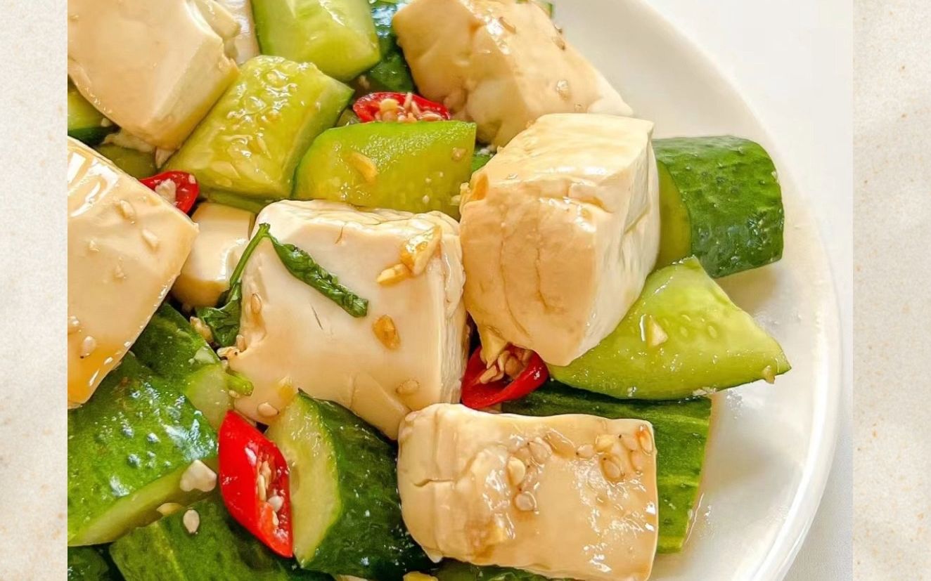 黄瓜凉拌豆腐,每天分享一道素菜