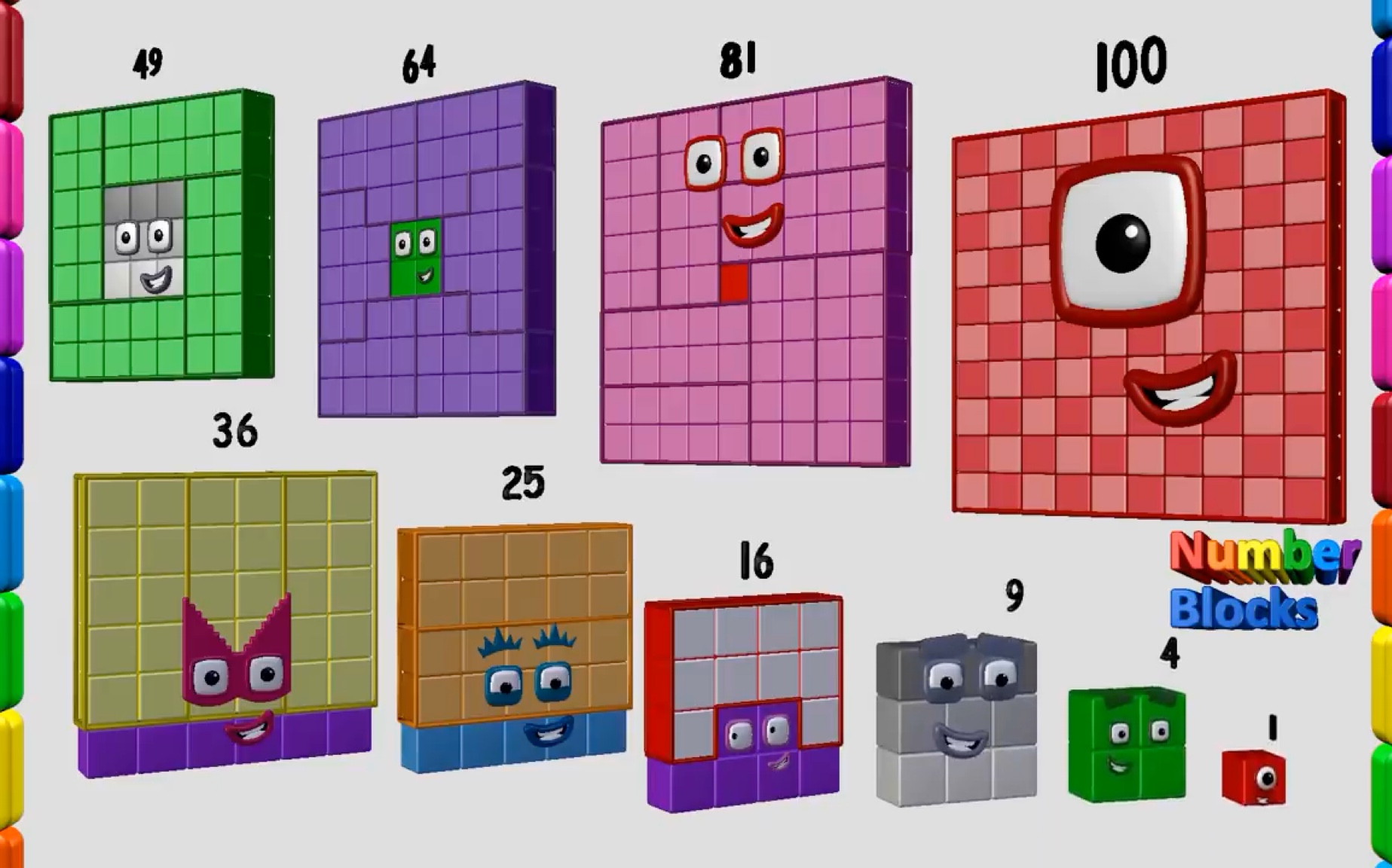 [图]数字积木粉丝作品搬运 正方形集合square numbers of Numberblocks 1-100