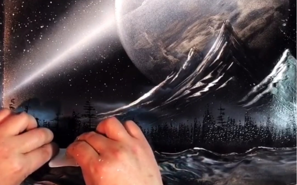 讲解版经典黑白星空喷漆画学习交流论坛wwwhtkjartcom