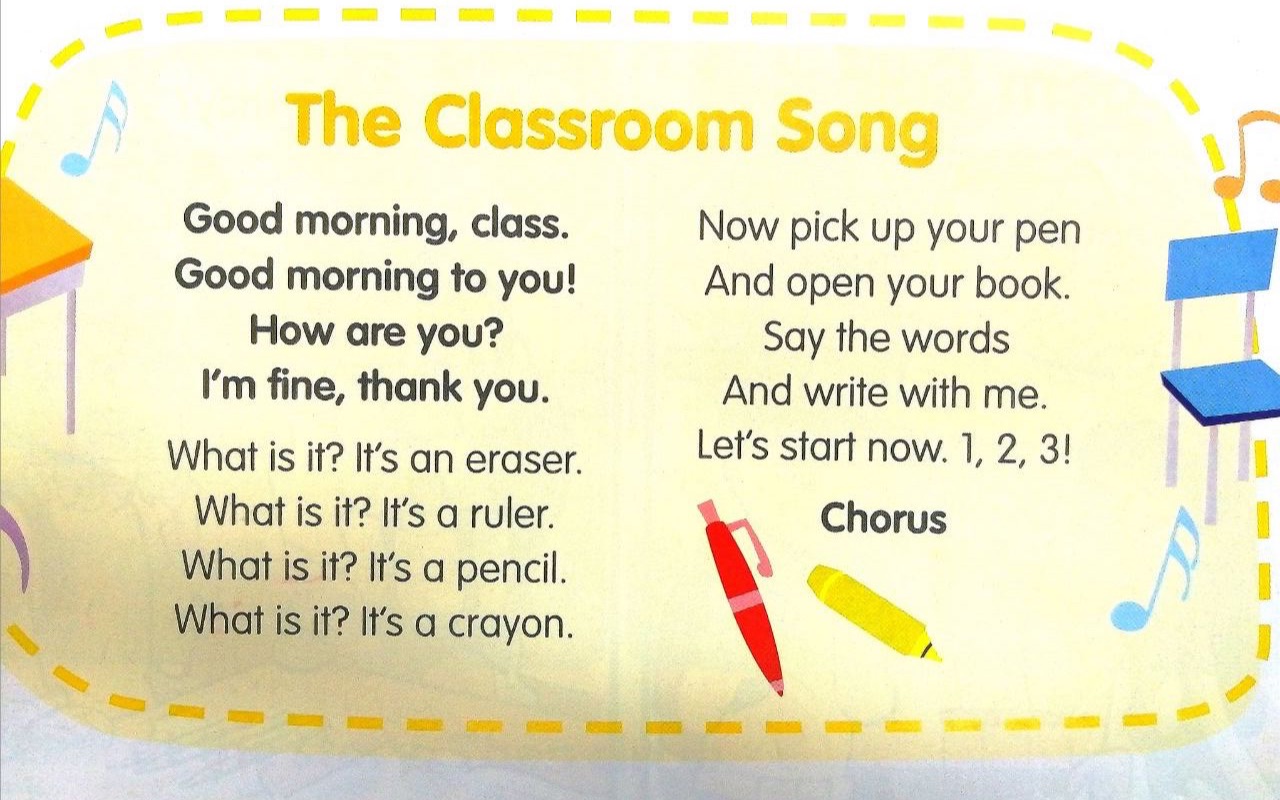 [图]培生教材Big English，Classroom songs 小学师生问候和教室文具英语儿歌